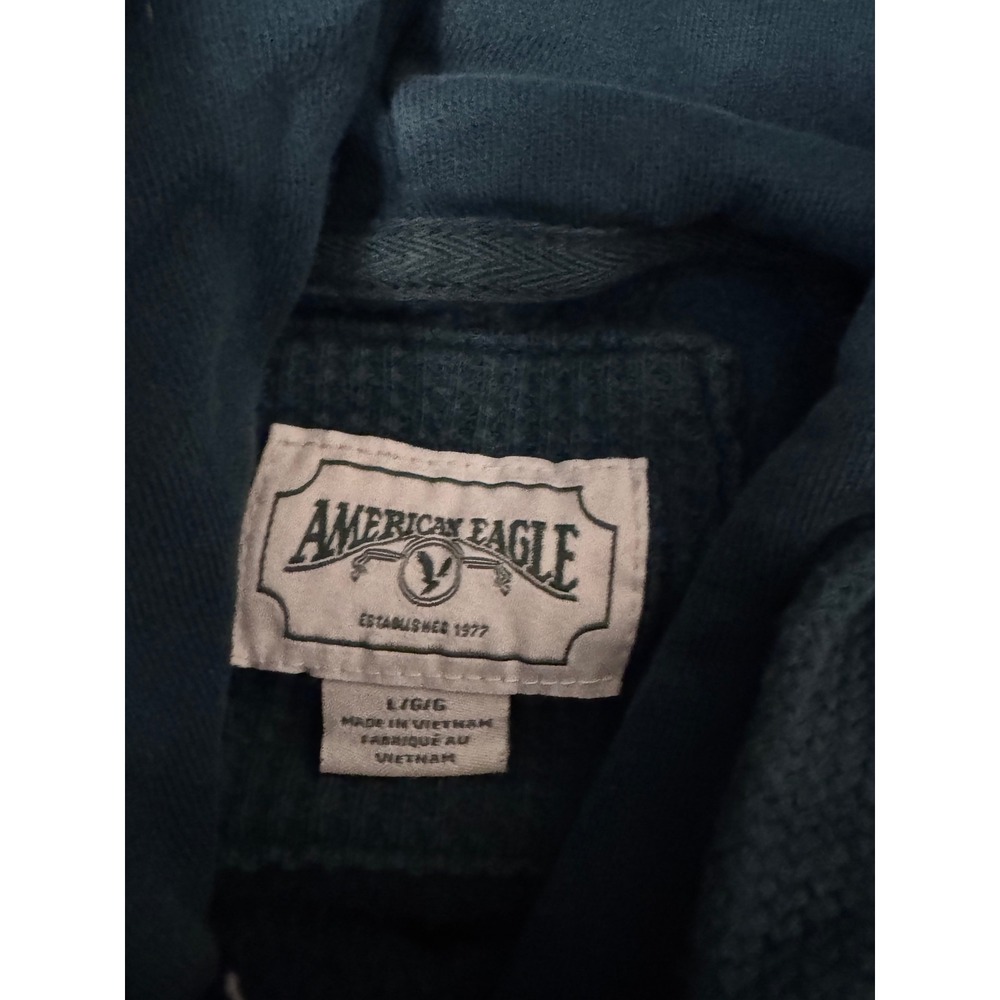 American Eagle Forest Green Oversized High Low Side Ribbed Pullover Hoodie L gf - Picture 4 of 7